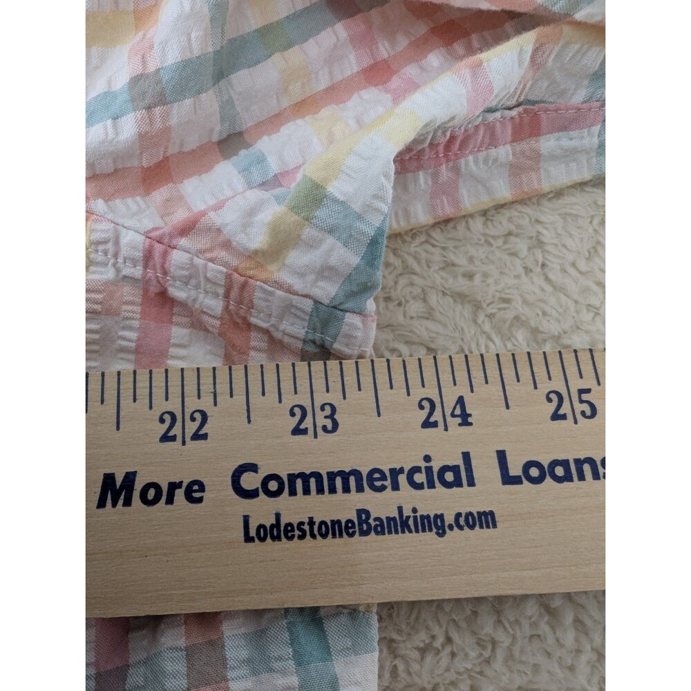 LL Bean 1X Pastel Checked Gingham Shirt Relaxed Fit Festival Fun Breezy - Picture 4 of 10